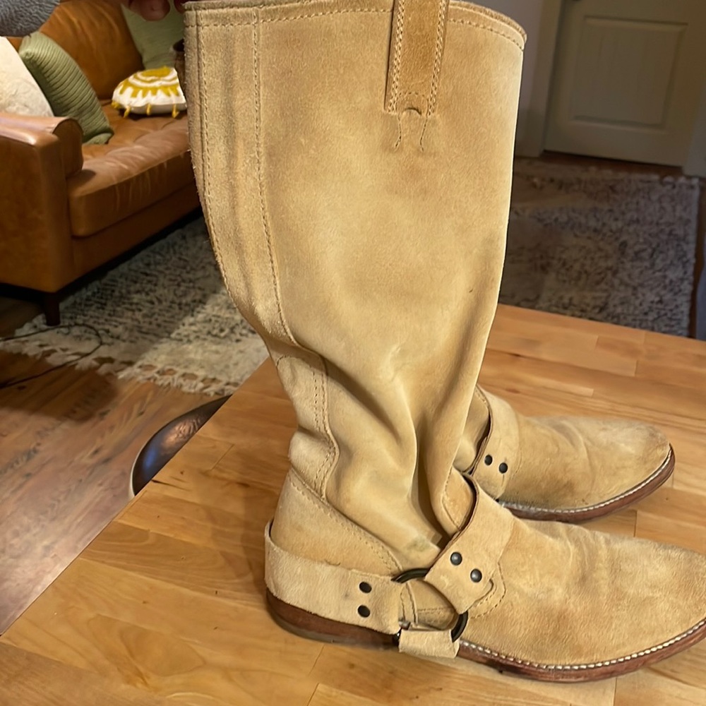 FRYE Maxine Harness Sand Suede Tall Boots 9